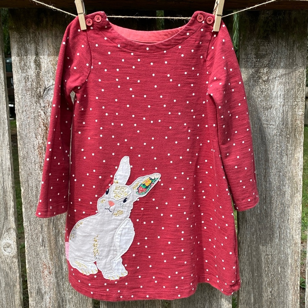 Mini Boden Spotty Animal Appliqué Toddler Girls Rabbit Dress (Size 2-3Y)